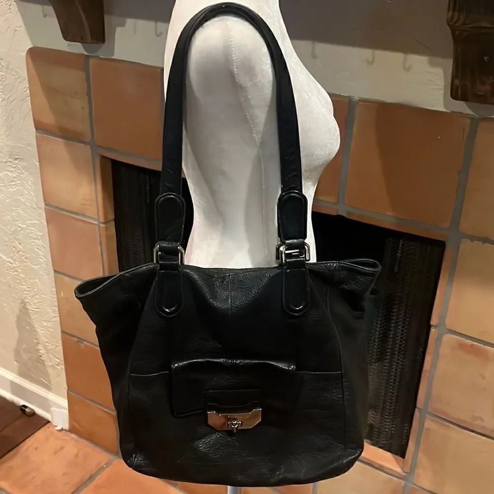 B. Makowsky black pebbled leather tote!